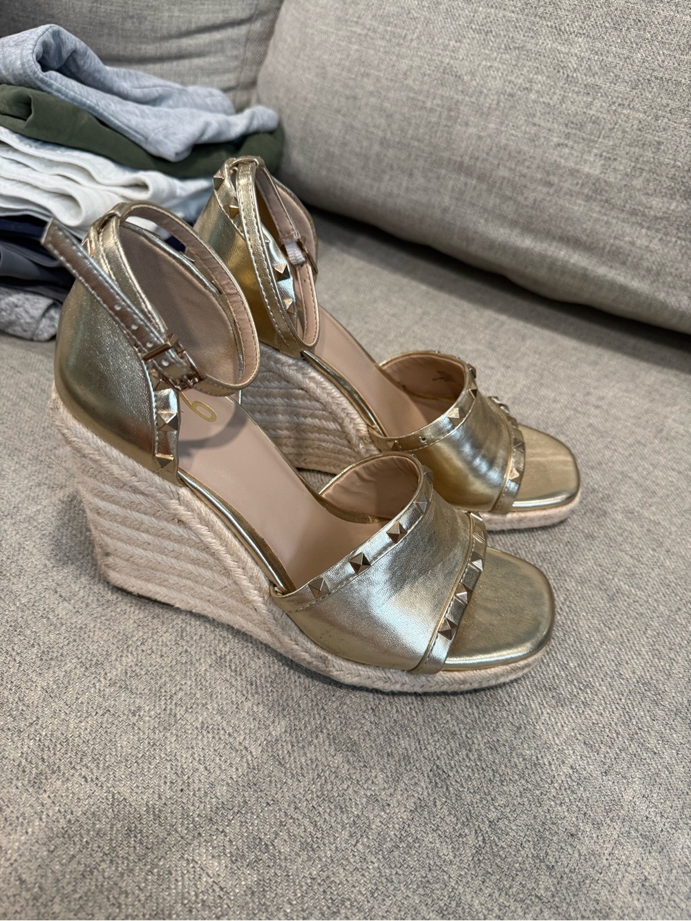 Mix No. 6 Metallic Gold Stud Espadrille Wedge Sandals